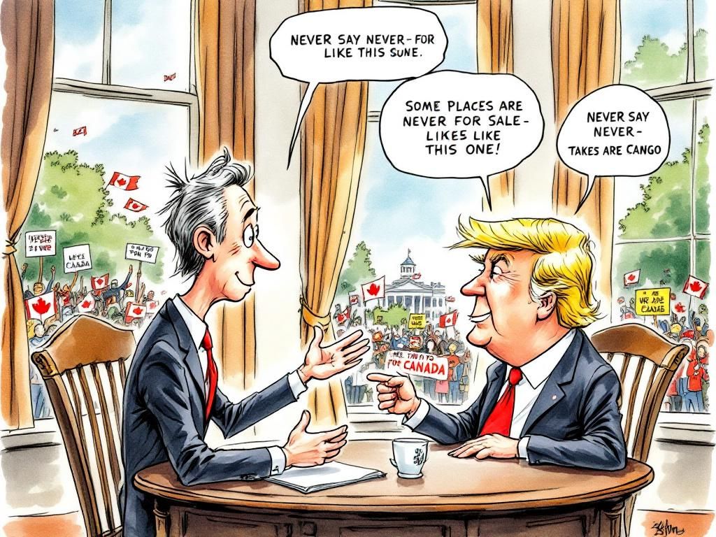 Carney telling Trump Canada is not for sale at the White House, Trumpy-Wumpy saying never say never