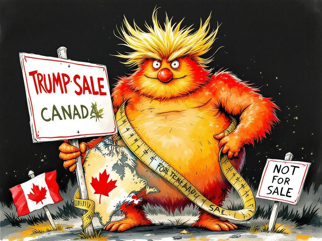 Trumpy-Wumpy trying to buy Canada and Greenland while both nations hold NOT FOR SALE signs